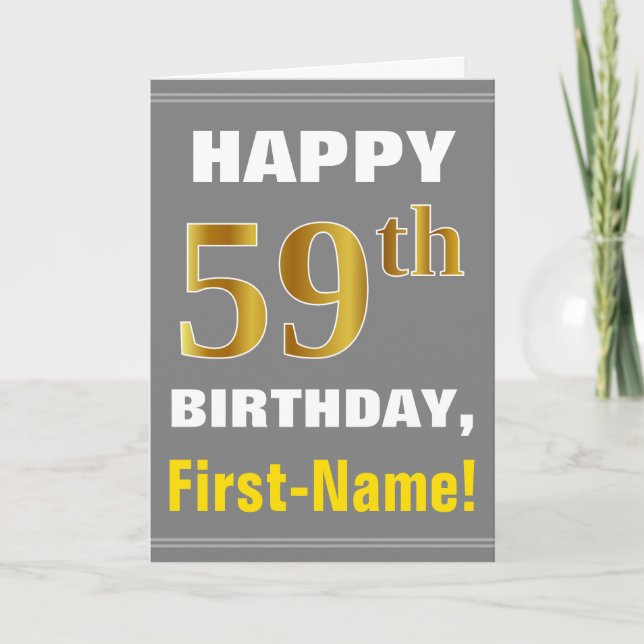 Bold, Grey, Faux Gold 59e anniversaire avec carte  (Devant)