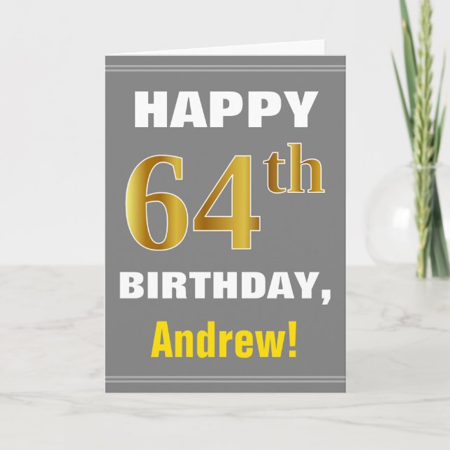 Bold, Grey, Faux Gold 64e anniversaire avec carte  (Devant)