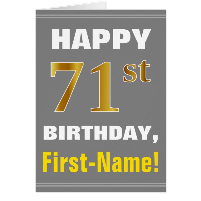 Bold, Grey, Faux Gold 71e anniversaire avec carte  (Devant)