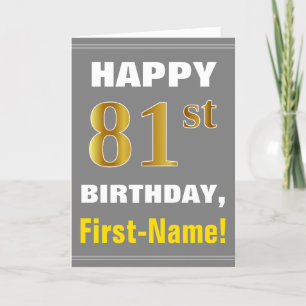 Bold, Grey, Faux Gold 81e anniversaire avec carte 