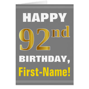 Bold, Grey, Faux Gold 92e anniversaire avec carte