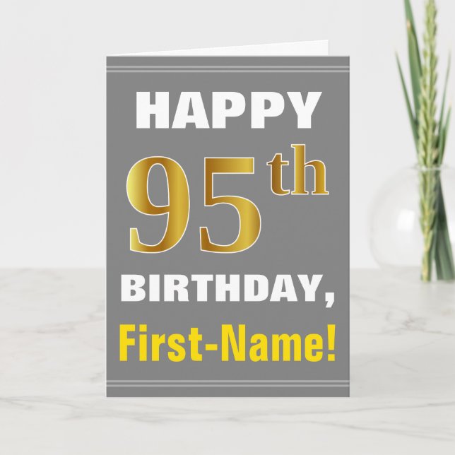 Bold, Grey, Faux Gold 95e anniversaire avec carte  (Devant)