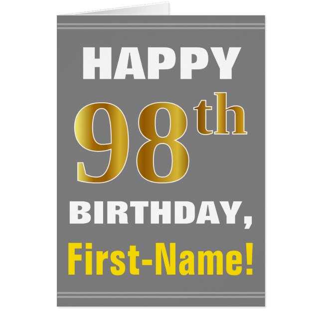 Bold, Grey, Faux Gold 98e anniversaire avec carte  (Devant)