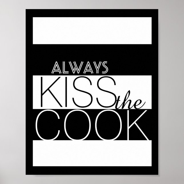 bold kitchen poster kiss the cook black and white (Devant)