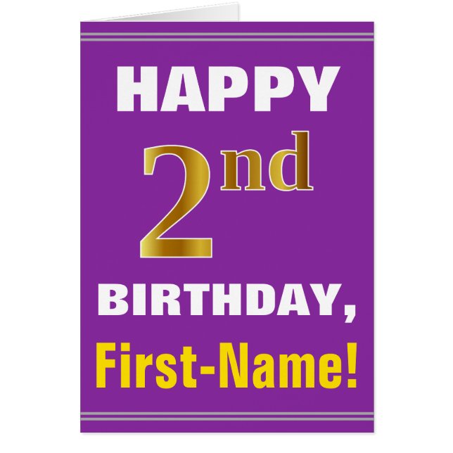 Bold, Purple, Faux Gold 2e anniversaire avec carte (Devant)