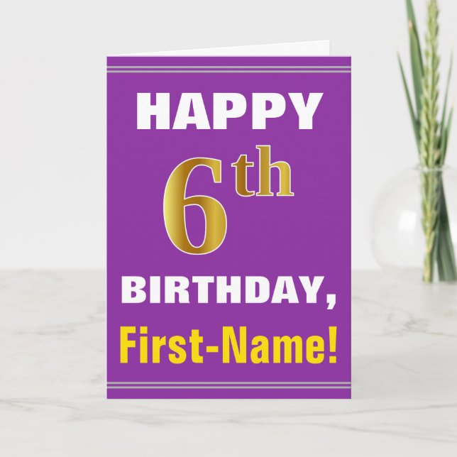 Bold, Purple, Faux Gold 6e anniversaire avec carte (Devant)