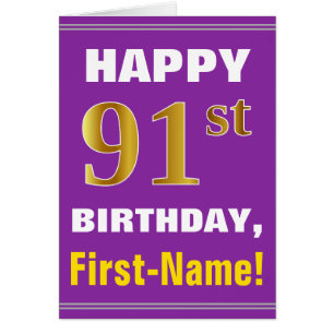 Bold, Purple, Faux Gold 91e anniversaire avec cart