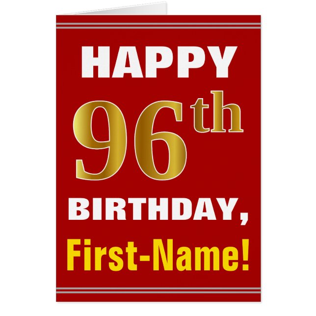 Bold, Red, Faux Gold 96th Birthday w/ Name Card (Devant)
