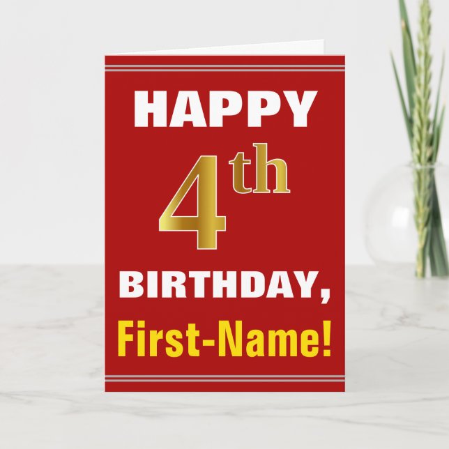 Bold, Rouge, Faux Gold 4e anniversaire avec carte  (Devant)