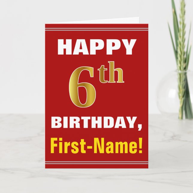 Bold, Rouge, Faux Gold 6e anniversaire avec carte  (Devant)