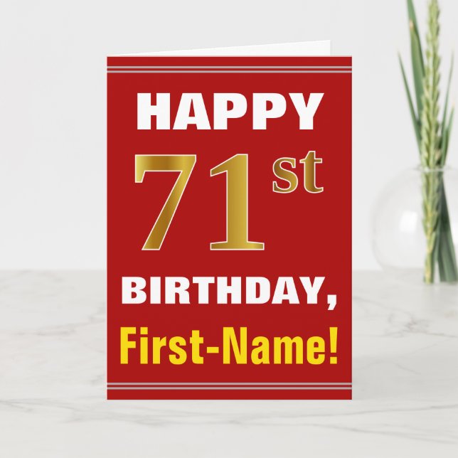 Bold, Rouge, Faux Gold 71e anniversaire avec carte (Devant)