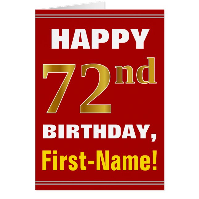 Bold, Rouge, Faux Gold 72e anniversaire avec carte (Devant)