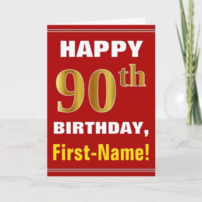 Bold, Rouge, Faux Gold 90e anniversaire avec carte (Devant)