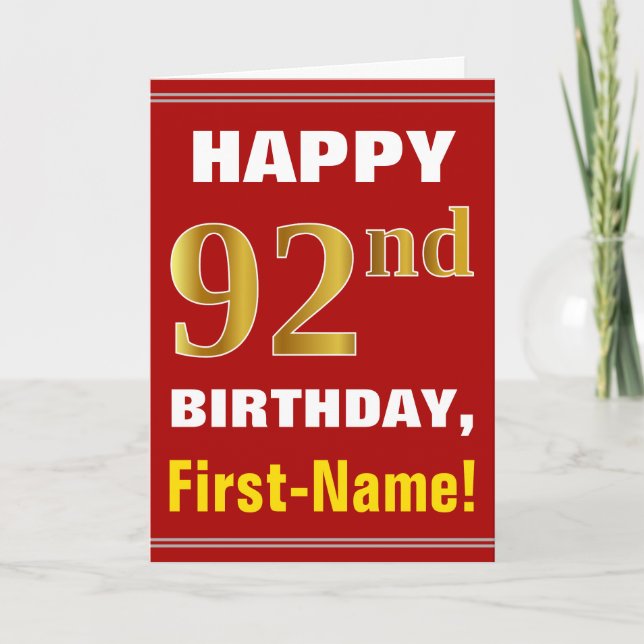 Bold, Rouge, Faux Gold 92e anniversaire avec carte (Devant)