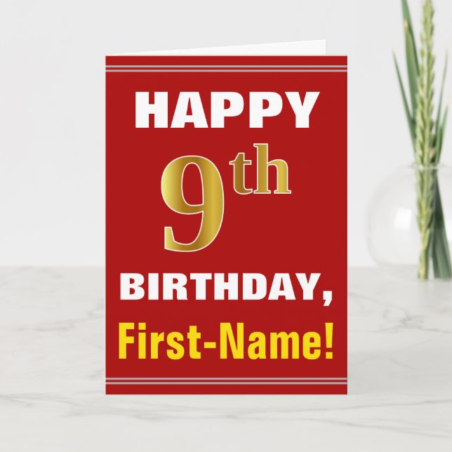 Bold, Rouge, Faux Gold 9e anniversaire avec carte  (Devant)