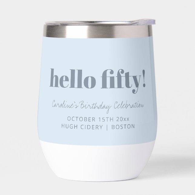 Bold Soft Blue Moderne Anniversaire 50 Ans Personn (Gauche)