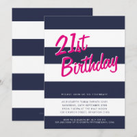 BOLD STRIPED fête d'anniversaire INVITATION marine