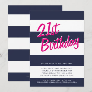 BOLD STRIPED fête d'anniversaire INVITATION marine