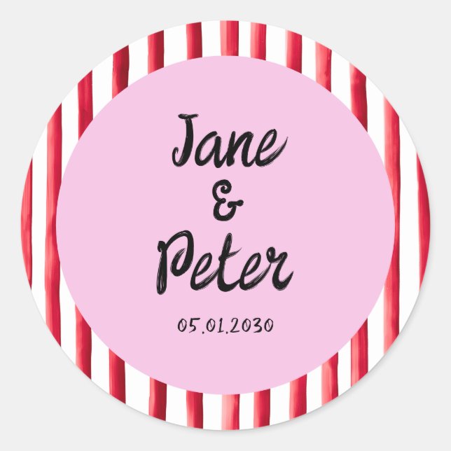 Bold Stripes Modern Red and Pink Wedding Stickers (Devant)