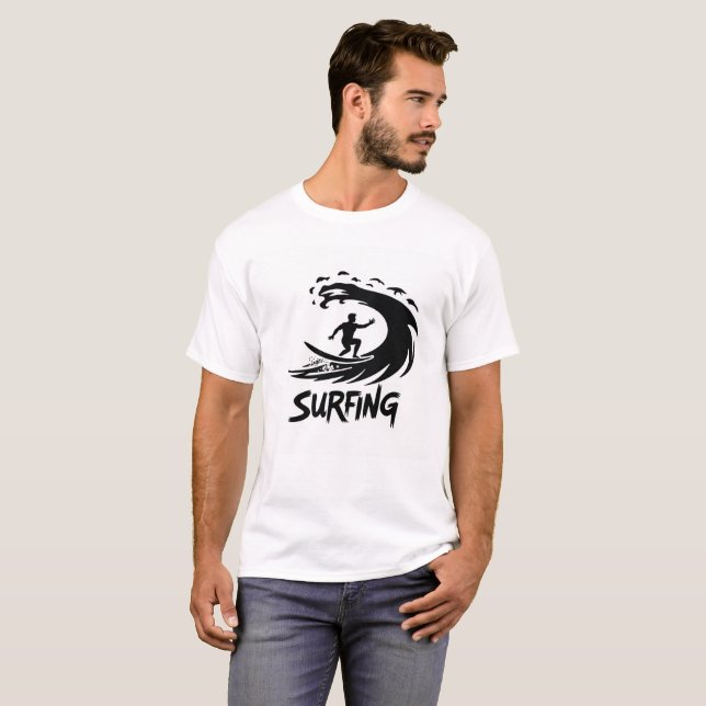 Bold Surfer Silhouette Wave T-Shirt (Devant entier)
