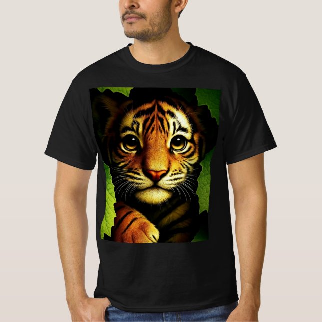 Bold Tiger Cub in Jungle Leaves | Men's T-shirt (Devant)