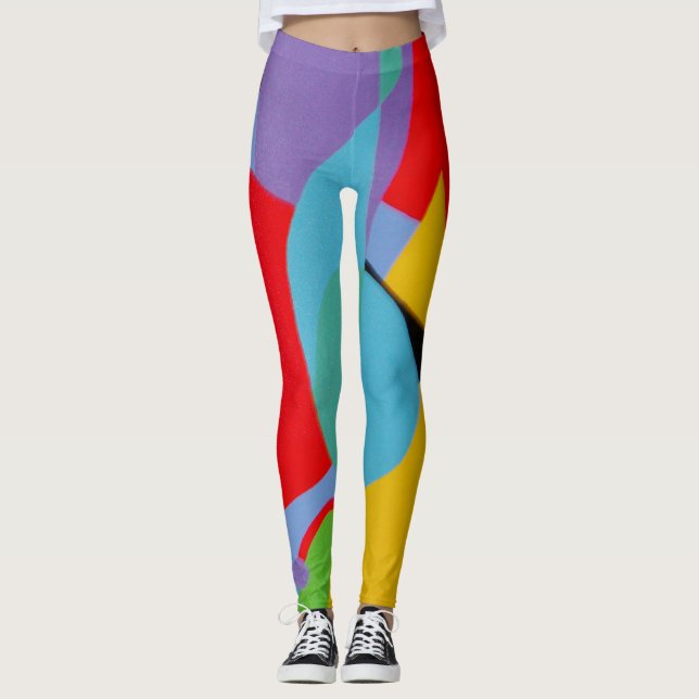 Bold Turquoise Purple Pattern Leggings (Devant)