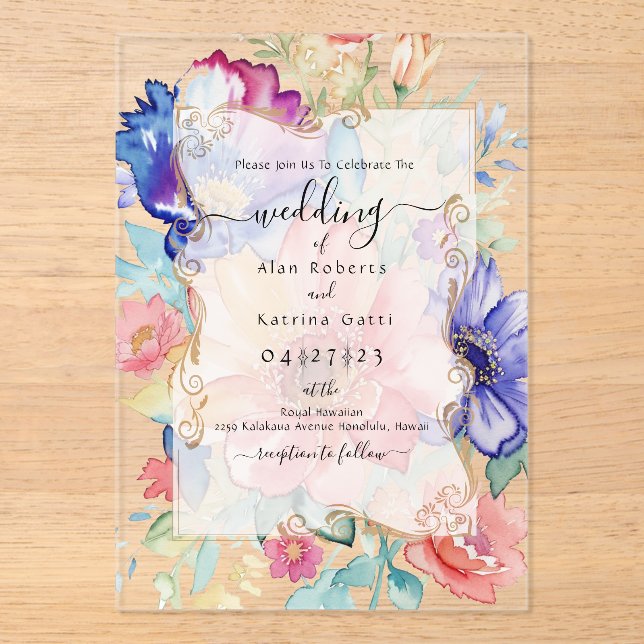 Bold Wildflower Clear Acrylic Wedding Invitation  (Recto)