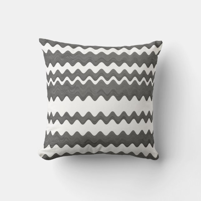 bold zigzag coussin gris et blanc motif (Recto)