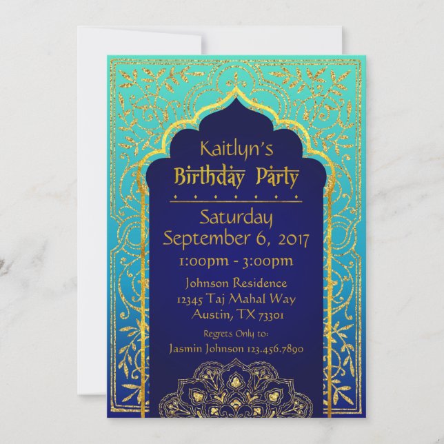 Bollywood Arabian Nights Birthday Invitation Card (Devant)