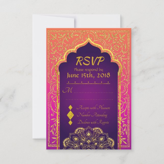 Bollywood Arabian Nights Mariage carte RSVP (Devant)