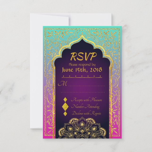 Bollywood Arabian Nights Mariage carte RSVP (Devant)