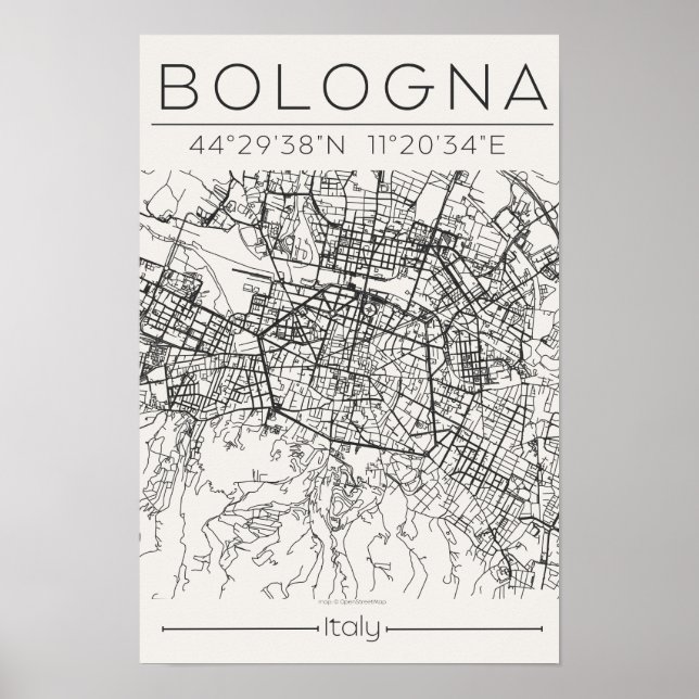 Bologna City Map Poster Modern Minimal Urban art  (Devant)