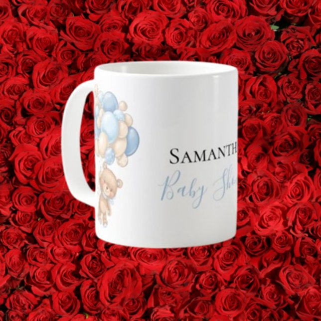 Bolosse Ours Teddy Blancs Bleu Café Mug (Enjoy your favorite drink with our Teddy Bear Balloon White Blue Coffee Mug)