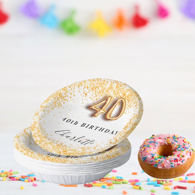 Bols En Carton 40e anniversaire blanc or nom de parties scintilla (Créateur téléchargé)