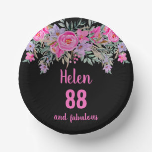 Bols En Carton 88e anniversaire rose noir aquarelle florale