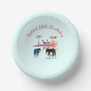 Bols En Carton Âge Anniversaire Eléphant, Giraffe Animal