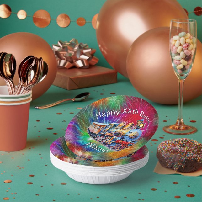 Bols En Carton Ajouter le nom Age, Steam Train fête d'anniversair (Multi)