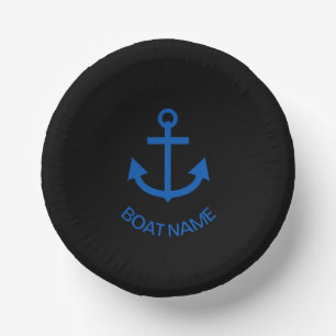 Bols En Carton Ancre Bleu Personnalisé Votre Nom De Bateau Noir