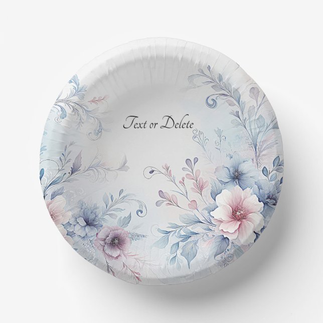 Bols En Carton Aquarelle bleu rose floral (Recto)