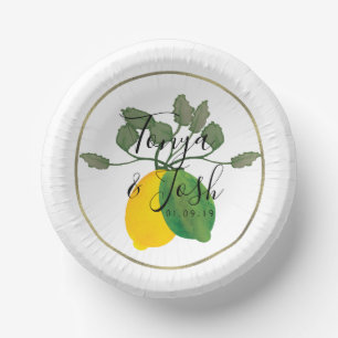 Bols En Carton Aquarelle Citron Lime Limoncillo Faux Or Mariage