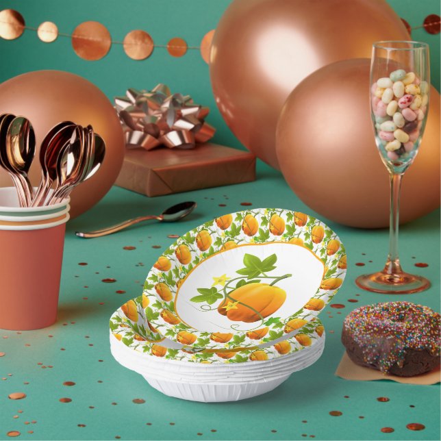 Bols En Carton Aquarelle Citrouille automne saison / Thanksgiving (Multi)