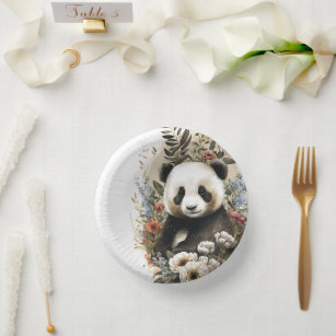 Bols En Carton Aquarelle mignonne Fleur sauvage Panda Ours Annive