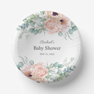 Bols En Carton Aquarelle rose et beige Baby shower floral