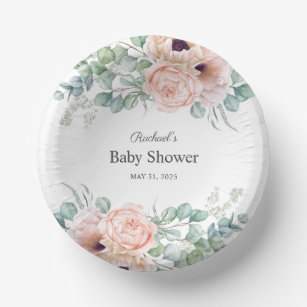 Bols En Carton Aquarelle rose et beige Baby shower floral