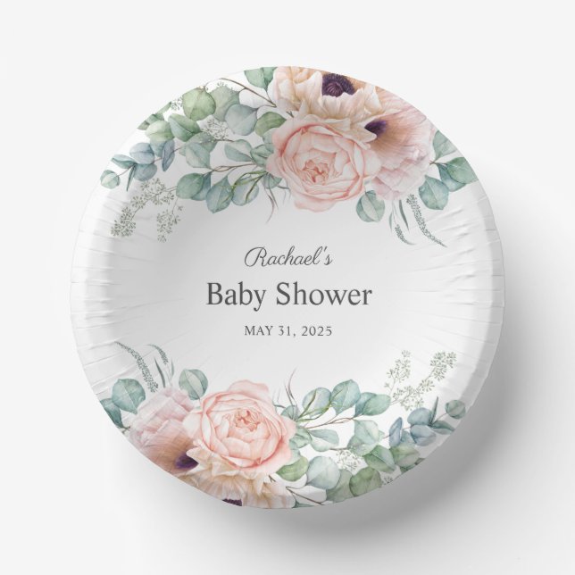 Bols En Carton Aquarelle rose et beige Baby shower floral (Recto)