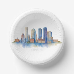 Bols En Carton Aquarelle Skyline de Boston City MA Boston moder