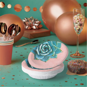 Bols En Carton Aquarelle Succulente Dentelle rose