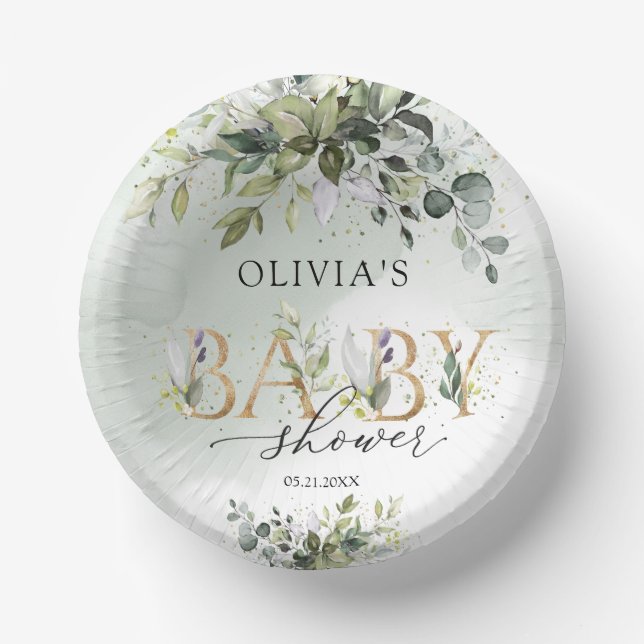 Bols En Carton Baby shower de lettres or vert neutre genre (Recto)