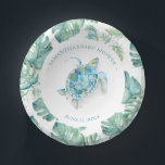 Bols En Carton Baby shower Tropical Beach Sea Turtle<br><div class="desc">Boules en papier personnalisées pour votre baby shower de jardin à thème de tortue de mer tropicale. Ce design comprend une frontière feuille de palmier monstère avec une tortue de mer aquarelle. Personnalisez avec le nom et la date de douche de la maman en rose. Pour voir la décoration de...</div>