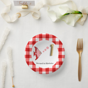 Bols En Carton Ballon Poisson en Papier d'Aluminium Rouge Gingham
